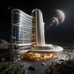 incredible planetary celestial view from interstellar hotel, matte painting, artstation, cgsociety, dramatic lighting, concept art, octane render, arnold 3 d render