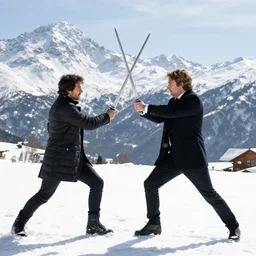 renzi and calenda sword duel in the snowy high mountains
