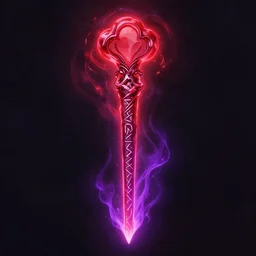 a magic wand glowing red and purple energy, engraved with runes, in the style of artgerm.