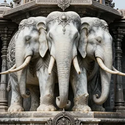 elephant statue two trunks, in the top of a hindu temple, dystopian surrealism, artstyle alex ries zdzisław beksinski, symmetry accurate features, very intricate details, 4 k, highly detailed, symmetrical long head, smooth marble marble surfaces, detailed ink illustration, metal gear, cinematic smooth stone, deep aesthetic, concept art, post process, carved marble texture silk cloth, highly ornate intricate details, in the style of 8 8 grzes, giger