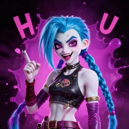 jinx ha ha ha gaphics in the background splash art graphic design color splash high contrasting art, fantasy, highly detailed, art by greg rutkowski