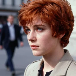 ektachrome, 3 5 mm, highly detailed : incredibly realistic, perfect, red hair, beautiful three point perspective extreme closeup 3 / 4 portrait photo in style of chiaroscuro style 1 9 7 0 s frontiers in flight suit cosplay paris seinen manga street photography vogue fashion edition