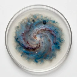 a nebula inside an agar plate, oil paint