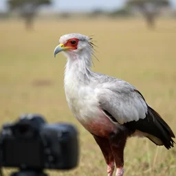 closeup picture of secretarybird in savannah, captured on iphone, dlsr, photography