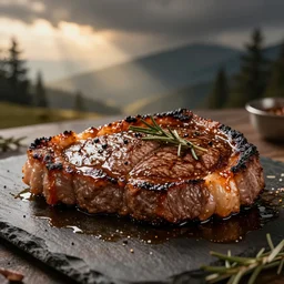 A photo of a happy overcooked steak
