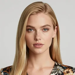 head shot photo of a blonde female model in her twenties, silky straight hair, wearing a designer top, looking content, photo realistic, extreme detail skin, natural beauty, no filter, slr, golden hour, 4 k, high definition, selfie