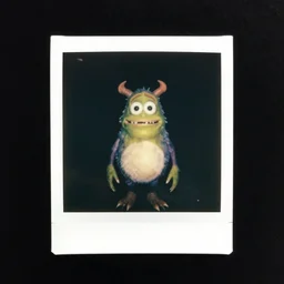 dark old polaroid of an weird monster in the world of oz