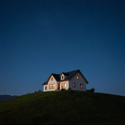 a house on a hill, with starry skies
