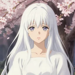 a full body portrait of a young princess, with white hair and bangs!!!! beauty, delicate features finely detailed perfect art, sakuras, gapmoe yandere grimdark, trending on pixiv fanbox, painted by greg rutkowski makoto shinkai takashi takeuchi studio ghibli