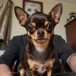 a dark brown humanoid chihuahua, hyper detailed, in the style of junji ito and and junji ito and junji ito, selfie