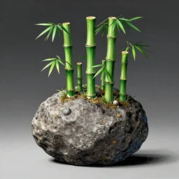space rock with bamboo growing out of it, Hiroaki Tsutsumi style