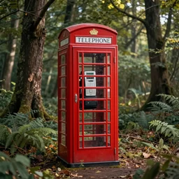 american phone booth with antenna in the woods, hyper realism, cinematic, volumetric lighting, octane render, unreal engine, 8 k, concept art, digital art, deviantart artstation,