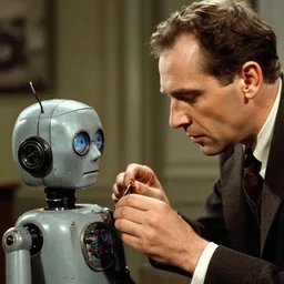 film still close - up from the remastered german expressionist film'the father'( 1 9 3 6 ) starring peter lorre as the scientist who repairs his robot son, photographed by fritz lang and f w murnau, beautiful expressionistic sets, remastered dramatic lighting hyperrealistic shocking detail trending on artstation 8 k