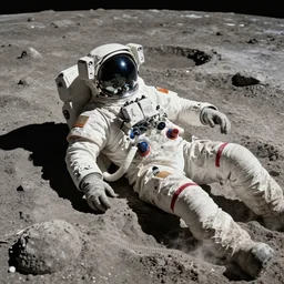 a detailed matte painting of an astronaut covered in dust, lying in a crater on the moon, close up, dusty, dramatic lighting, 4k, trending on artstation, by