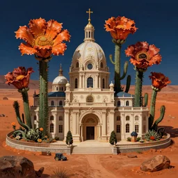 hyperrealistic hyper detailed night shot of neo-baroque monastery on mars with giant carnivorous flowers matte painting concept art key sage gustave courbet very dramatic orange and blue lighting high angle hd 8k sharp shallow depth of field