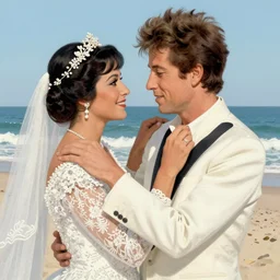 the malibu beach wedding of Bob Dylan and Moms Mabley, color pulp illustration by Margaret Brundage