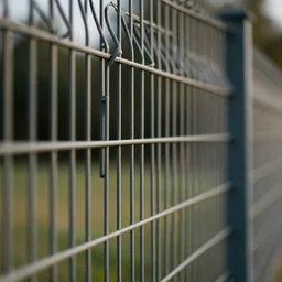 a photograph of a metal fence, shallow depth of field, dof
