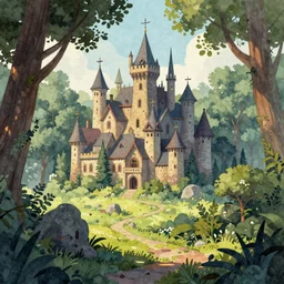 feral city in the forest. fantasy, trending on artstation, digital art, watercolor, very colorful