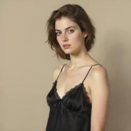 Portrait of a woman wearing a black night dress by Krenz Kushart, detailed