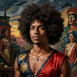 Redfoo with a big afro! in the style of Diego Rivera