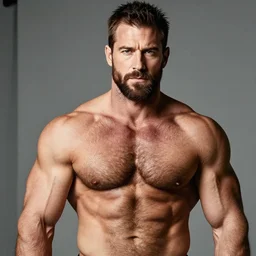 rob mcelhenney as a bodybuilder, muscular, hairy torso, masculine, 4 k hd