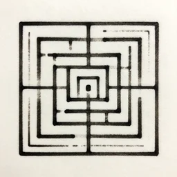 a labyrinth stamped in black ink on off white paper