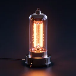Product shot of a glowing electron Vacuum tube by Craig mullins, volumetric light, artstation, , octane render, high contrast, rich deep lighting, redshift render,