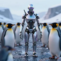 Cyberpunk cyborg penguins.