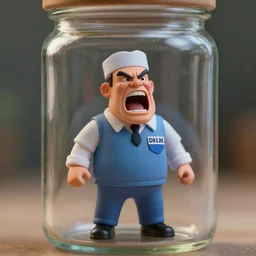 a tiny realistic trump in a prison uniform, screaming angry, inside a glass jar. sharp focus, photography, unreal engine, trending on artstation, photorealistic, octane, trending on deviantart, unreal engine