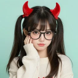 cute devil girl in glasses in a sweater, trending on artstation, by ken liu