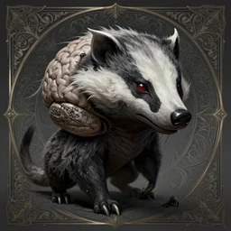 anthropomorphic triangle brain in edgy darkiron badger demon, intricate, elegant, highly detailed animal monster, digital painting, artstation, concept art, smooth, sharp focus, illustration, art by artgerm, dwayne barlowe, trending on artstation and greg rutkowski and alphonse mucha, 8 k