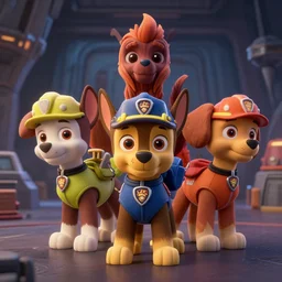 3 headed hydra paw patrol rescue dog, as nendoroid, stars wars deathstar interior, in the croods movie style, anime, disney, pixar, 8 k, hd, kodak film, volumetric lighting, subsurface scattering, photorealistic, octane render, details, xgen fur