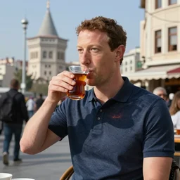 mark zuckerberg drinking tea in taksim square, photorealistic, 8 k detailed