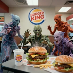 35mm photo of transdimensional entities raiding a burger king
