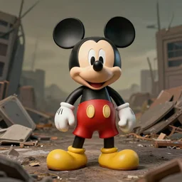 of a statue of Mickey Mouse in a post apocalyptic environment