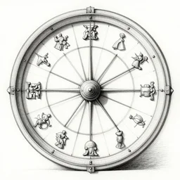 wheel of fortune, high detail sketch by leonardo da vinci
