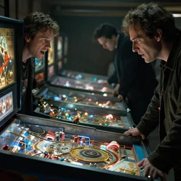 movie still of ed roth's pinball blue game with tongue flippers, detailed by alex ross, enric torres, hyper realism, cinematical, narrative light, muted colors, epic, hyper detailed, awe inspiring, award winning horror, narrative lighting, hyper realism, cinematical