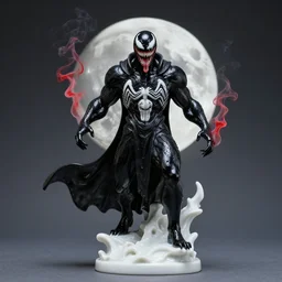 venom lord sculptor, black paint on white porcelain, leather cloak, red smoke, intricate, wet plastic, levitating, moon, style of alex stoddard, 8 k, ambient light