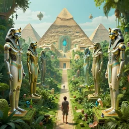symmetry!! egyptian technological cyborg gods in a lush green ancient egypt, pyramids, technology, advanced civilization, surreal, dreamlike, lucid dream, very detailed, perfect lighting, perfect composition, 4 k, artgerm, derek zabrocki, greg rutkowski