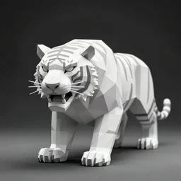 angry tiger white low polygon statue shot in the dark black and white photo