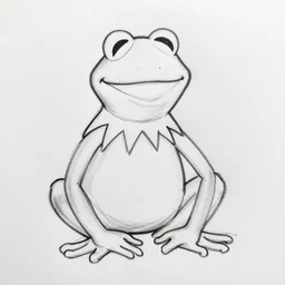 a humanoid kermit the frog, line sketch on white paper