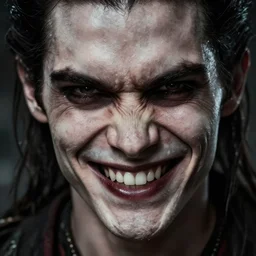 Jerma985 with a cheek to cheek  smile, sinister looking, evil intent, horror, uncanny, detailed, high resolution, sharpened, close-up, professional photography