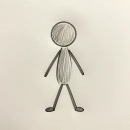 A simple stick figure character concept art, pencil drawing