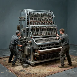 airbrushed massive professional numbers processing machine 1 9 8 0 tiered, battling itself on aged mold coated carpet by kelly freas, alex ross, basil gogol fine art masterpiece baked at 3 0 0 f, matte painting, cold lighting, aged with sunlight, award winning horror, photorealistic render, cinematic