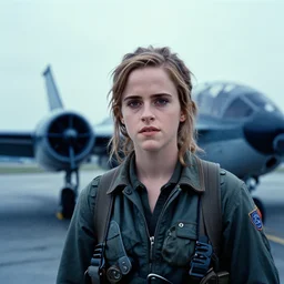 film still, extreme far view, emma watson, f 4 phantom pilot, apocalypse now, associated press, 2 6 mm, kodak ektachrome, blue tint expired film,
