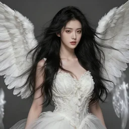 a portrait of an attractive young female earth angel with beautiful long black hair, wind blowing and hair flowing, intricate, highly detailed, elegant, digital painting