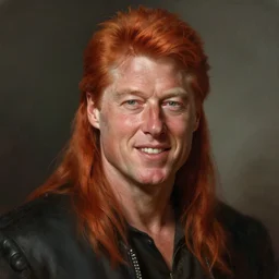 portrait of a young ruggedly handsome but joyful bill clinton, male, masculine, upper body, red hair, long hair, d & d, fantasy, fierce, sharp features, intricate, elegant, highly detailed, digital painting, artstation, concept art, matte, sharp focus, illustration, art by artgerm and greg rutkowski and alphonse mucha