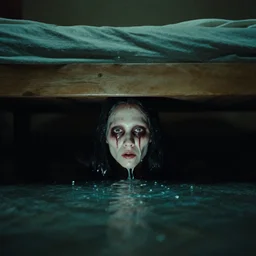 the scary face beneath my bed, water caustics, film still from the movie directed by denis villeneuve and david cronenberg with art direction by h. r. giger and bernie wrightson