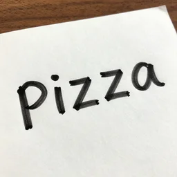 a piece of paper with the word pizza written on it