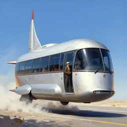 concept art for rocket powered bus, painted by syd mead, high quality